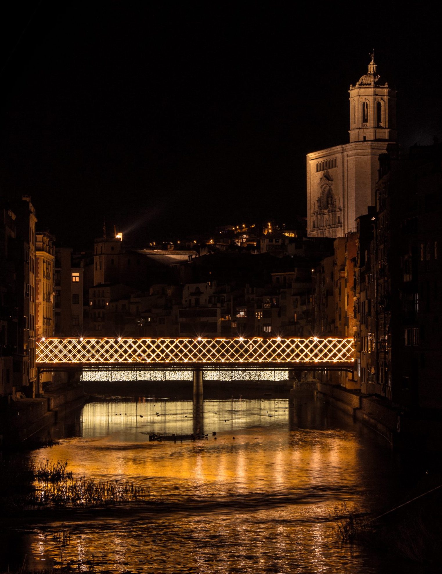 Girona christmas lights photography. pont de pedra and catedral by aniolvisuals