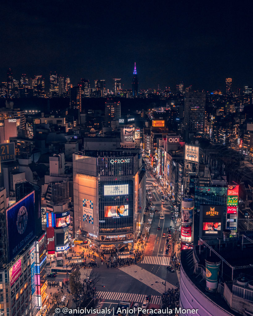 Shibuya crossing at night from areial viewpoint by aniolvisuals