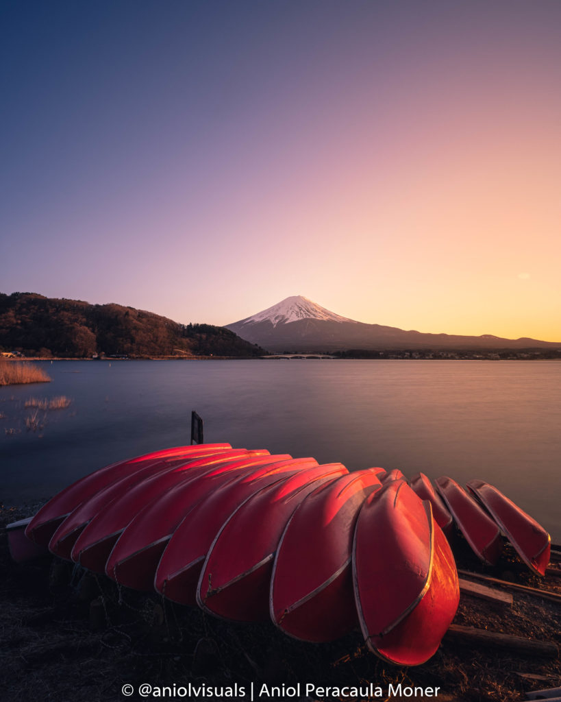 mt fuji reflection sunset by aniolvisuals