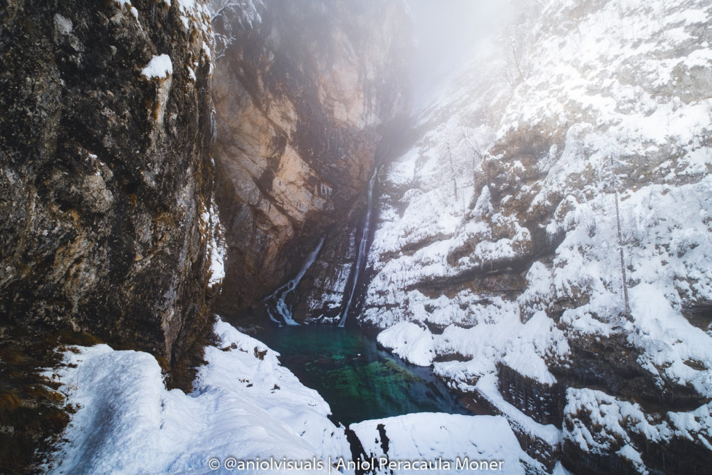 Savica waterfall winter lake bohinj