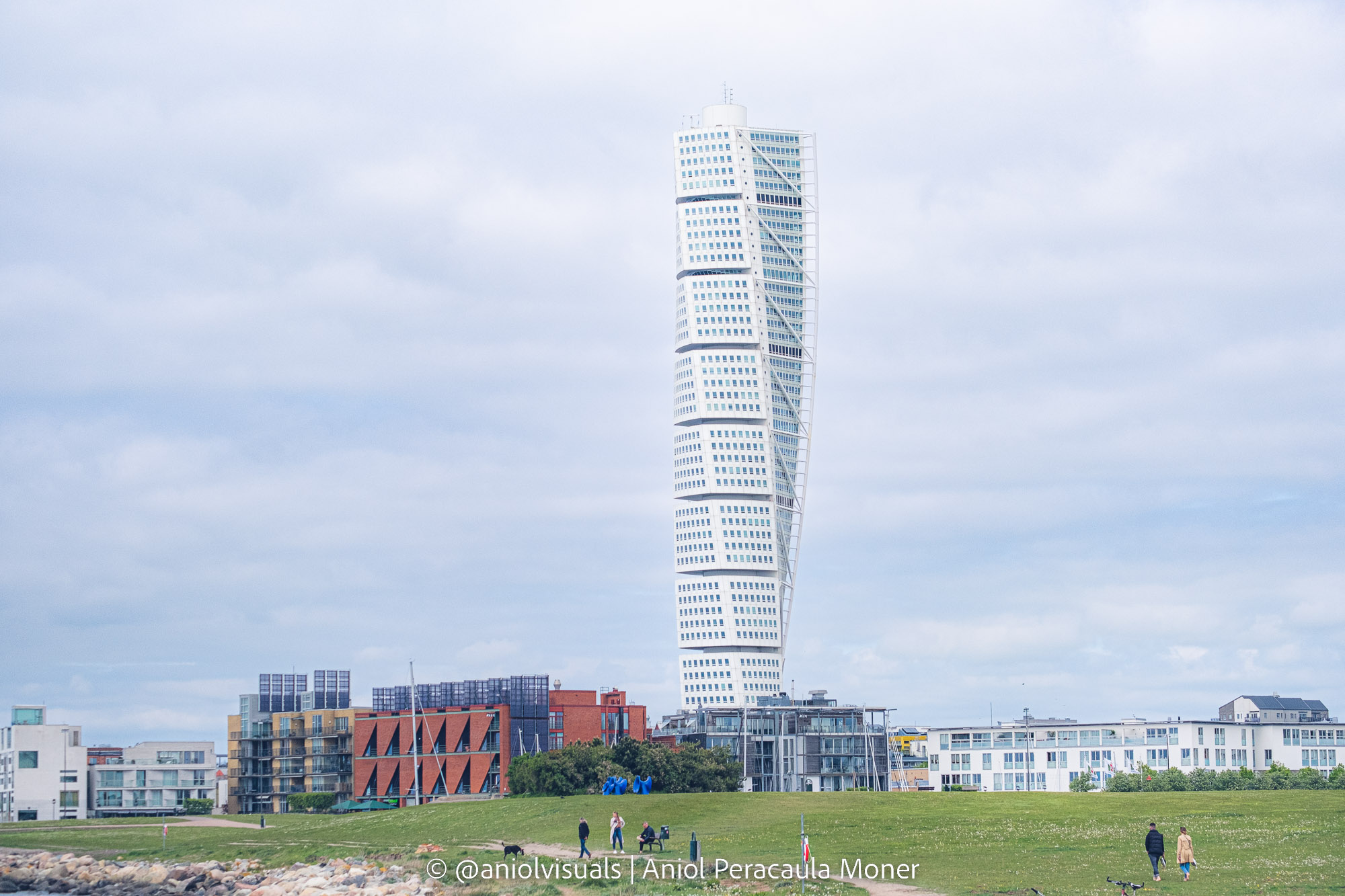 Malmö's turning torso skyscraper seen from the beach